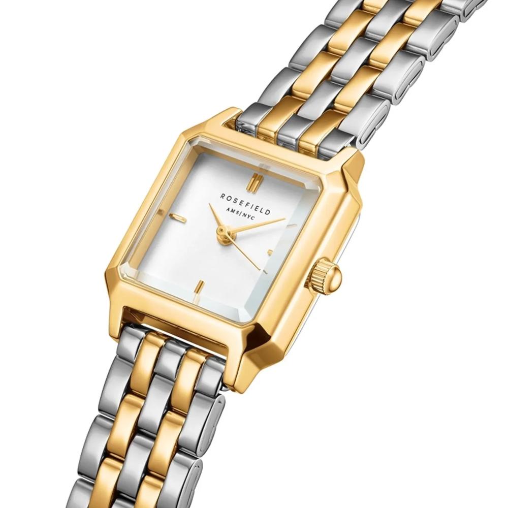 ROSEFIELD The Boxelle White Matte Dial 19.5 x 19.5mm Two Tone Silver & Gold Stainless Steel Bracelet BWDSG-B03