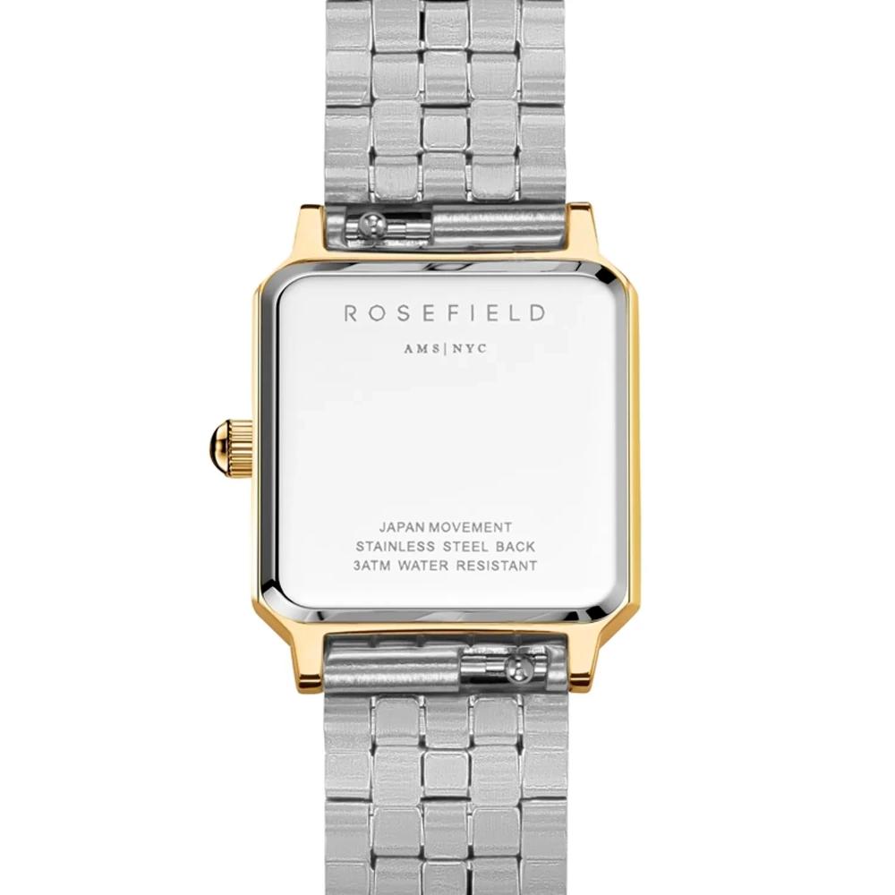 ROSEFIELD The Boxelle White Matte Dial 19.5 x 19.5mm Two Tone Silver & Gold Stainless Steel Bracelet BWDSG-B03