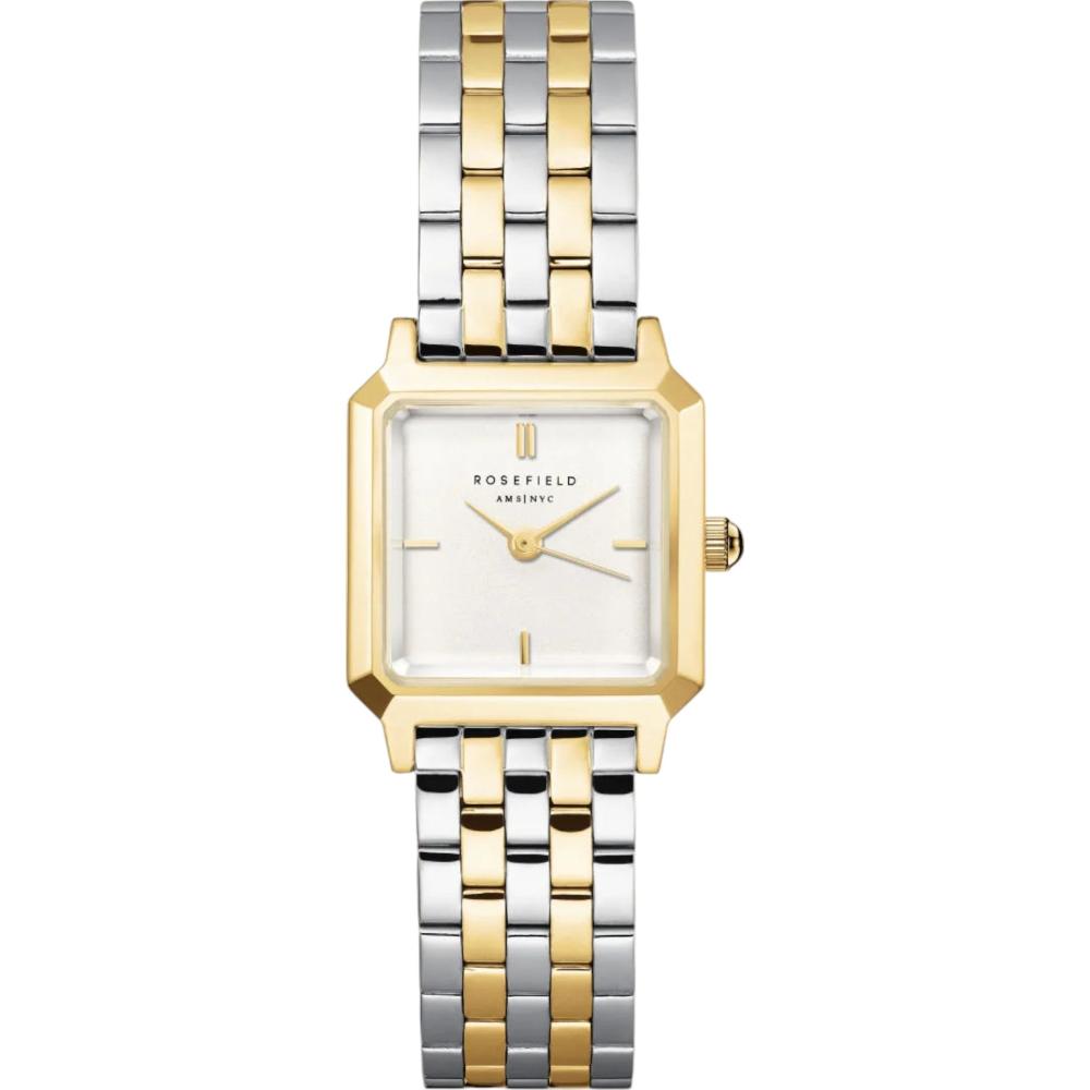 ROSEFIELD The Boxelle White Matte Dial 19.5 x 19.5mm Two Tone Silver & Gold Stainless Steel Bracelet BWDSG-B03