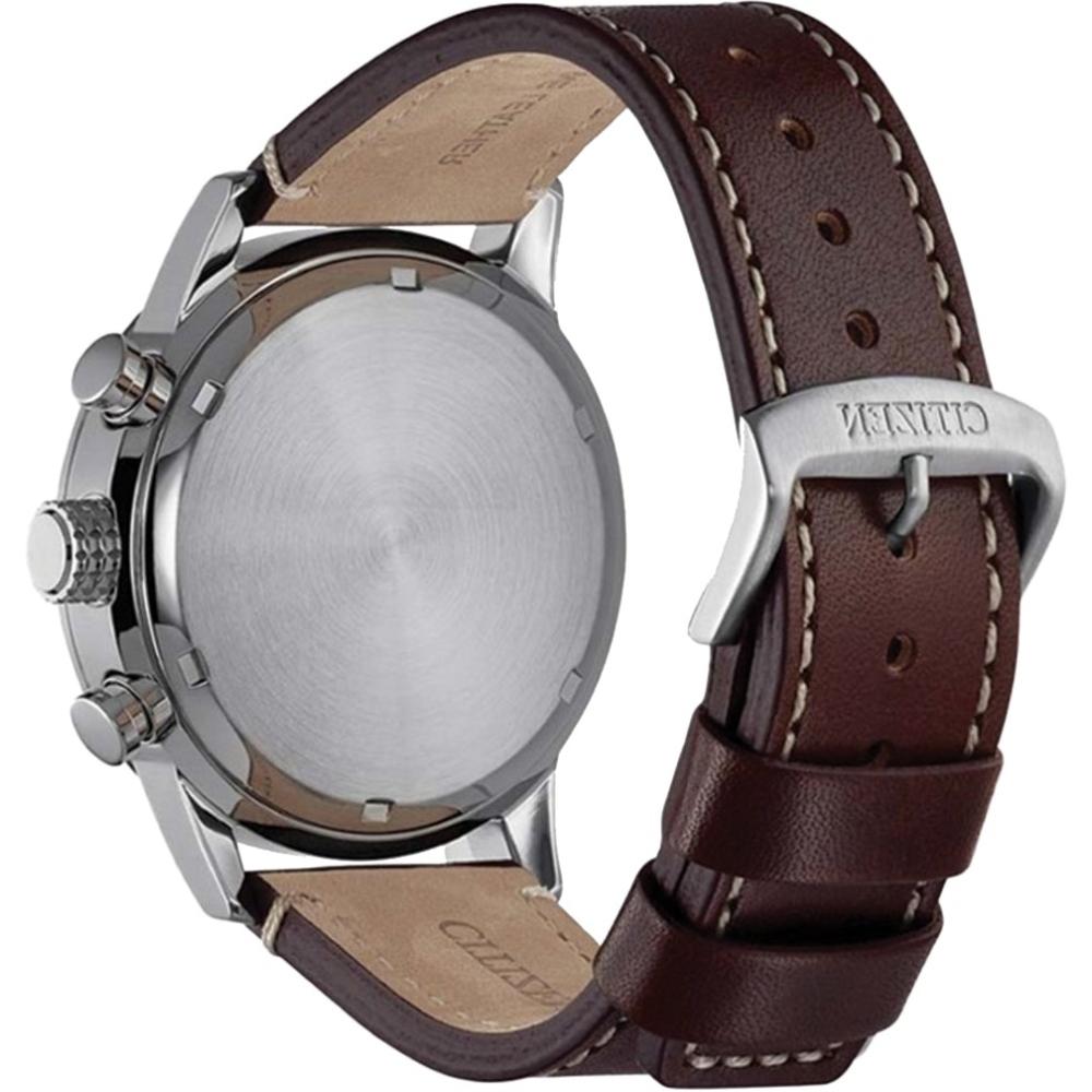 CITIZEN Eco-Drive Chronograph 43mm Silver Stainless Steel Brown Leather Strap CA0740-14H