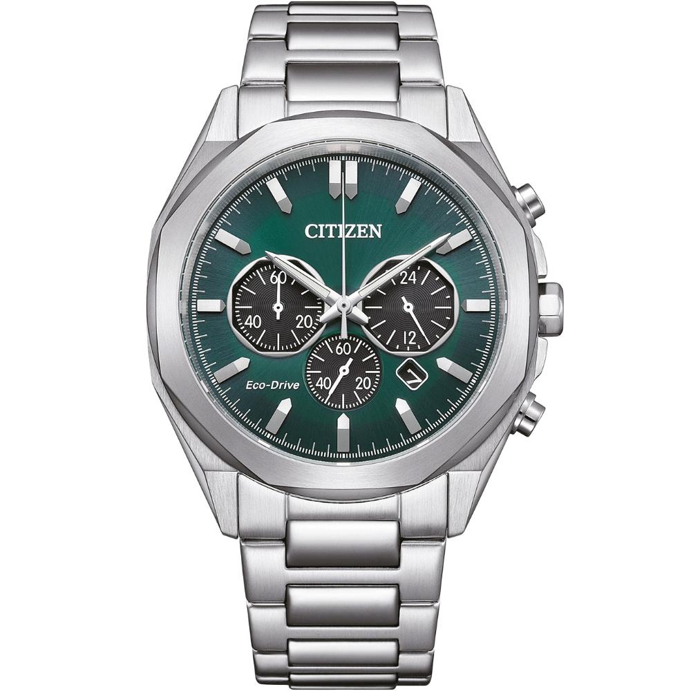 CITIZEN Chronograph Eco-Drive Green Dial 41mm Silver Stainless Steel Bracelet CA4590-81X