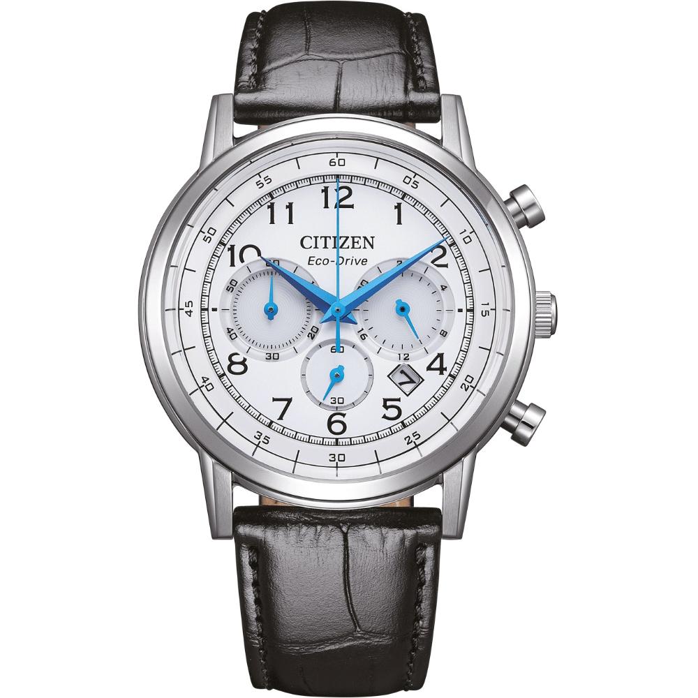 CITIZEN Classic Chronograph Eco-Drive White Dial 42mm Silver Stainless Steel Black Leather Strap CA4630-02A