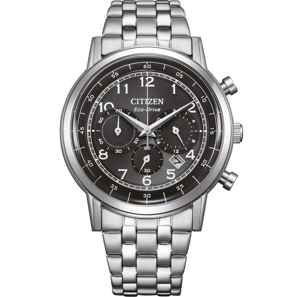 CITIZEN Classic Chronograph Eco-Drive Black Dial 42mm Silver Stainless Steel Bracelet CA4630-53E
