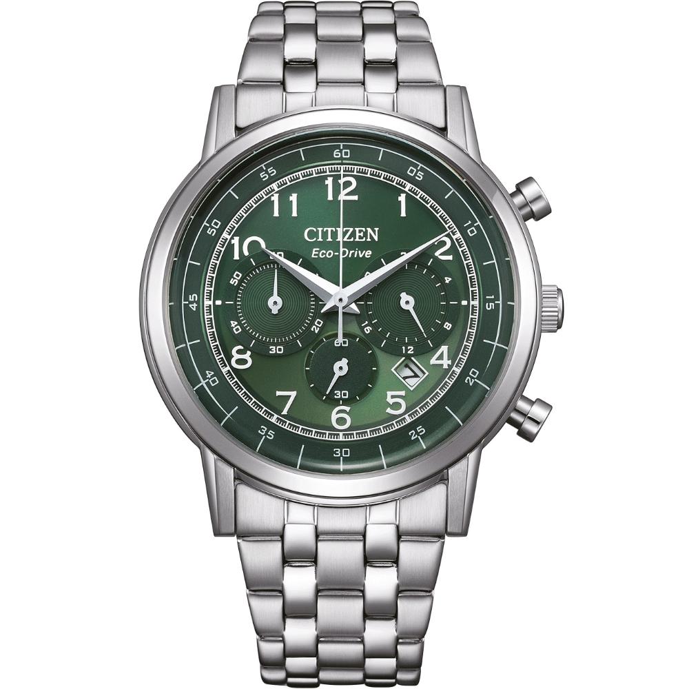 CITIZEN Classic Chronograph Eco-Drive Green Dial 42mm Silver Stainless Steel Bracelet CA4630-53X