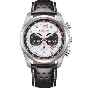 CITIZEN Vintage Chronograph Eco-Drive White Dial 41mm Silver Stainless Steel Black Leather Strap CA4640-09A - 62089