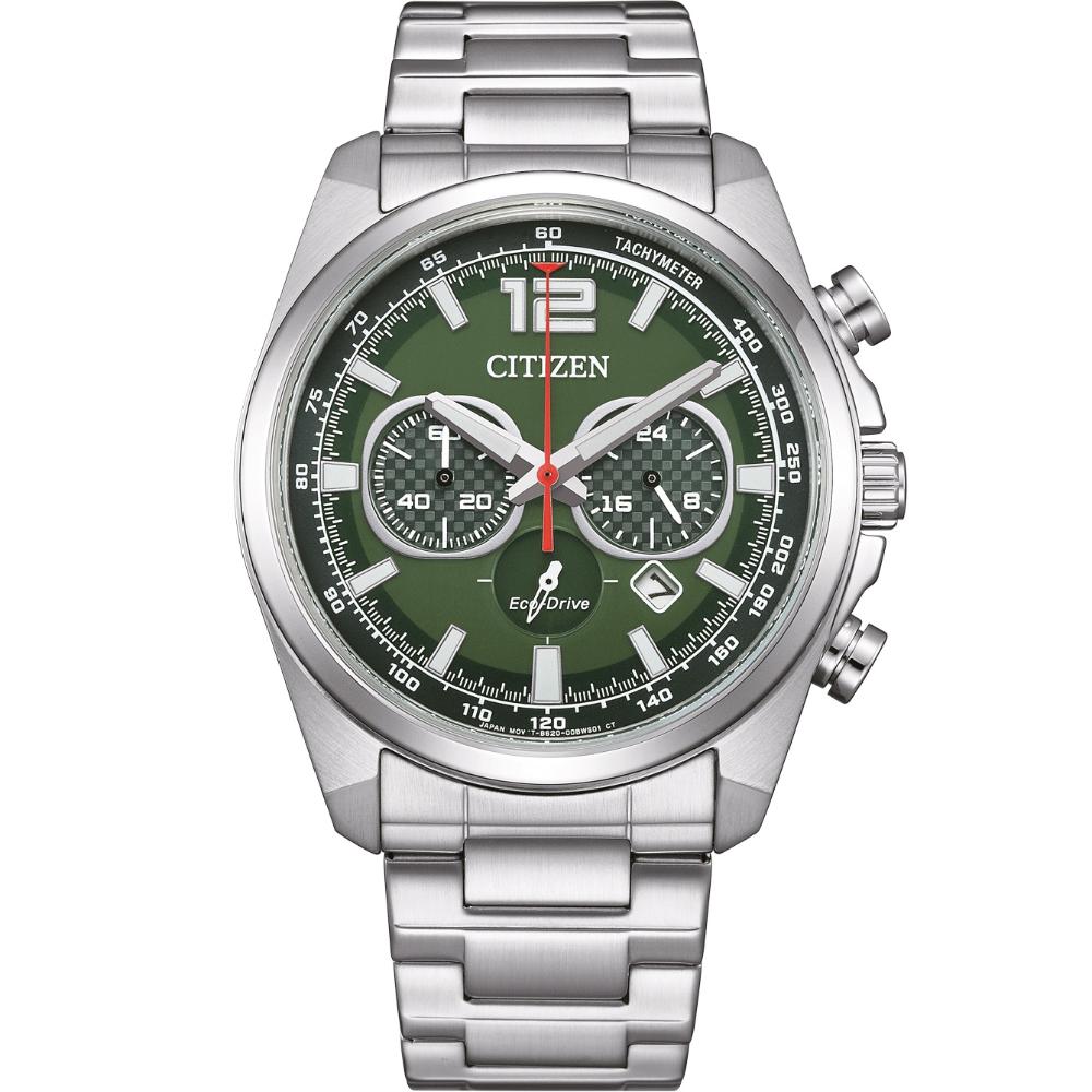 CITIZEN Vintage Chronograph Eco-Drive Green Dial 41mm Silver Stainless Steel Bracelet CA4640-50X