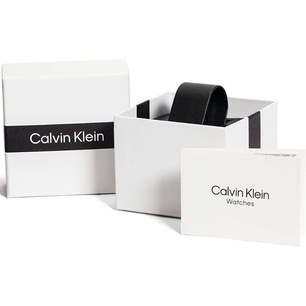 CALVIN KLEIN Define Black 43mm Silver Stainless Steel Brown Leather Strap 25200354