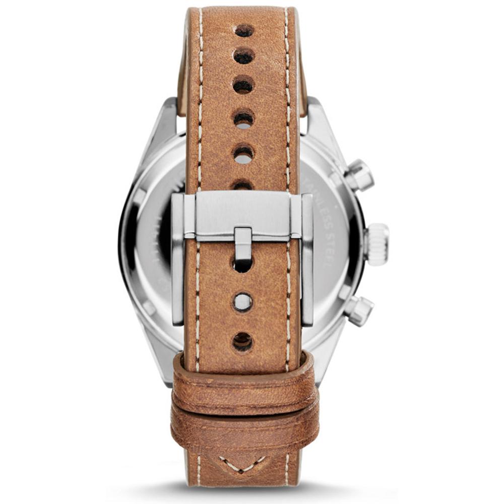FOSSIL Rey Chronograph 43mm Silver Stainless Steel Brown Leather Strap CH2952 