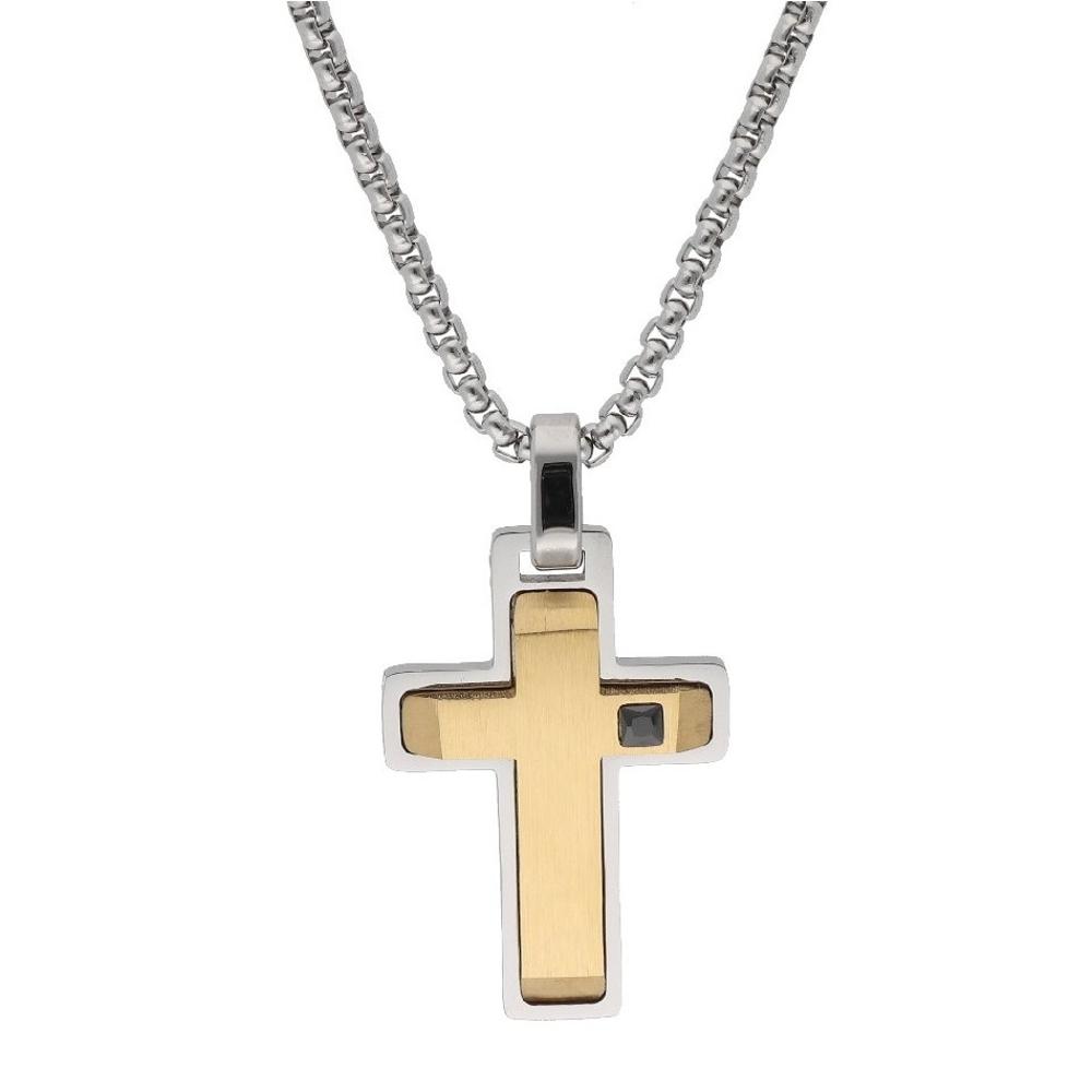 CROSS with Chain LISKA Montecarlo from Silver and Gold-Plated Stainless Steel with Zircon Stones 86CD326-D