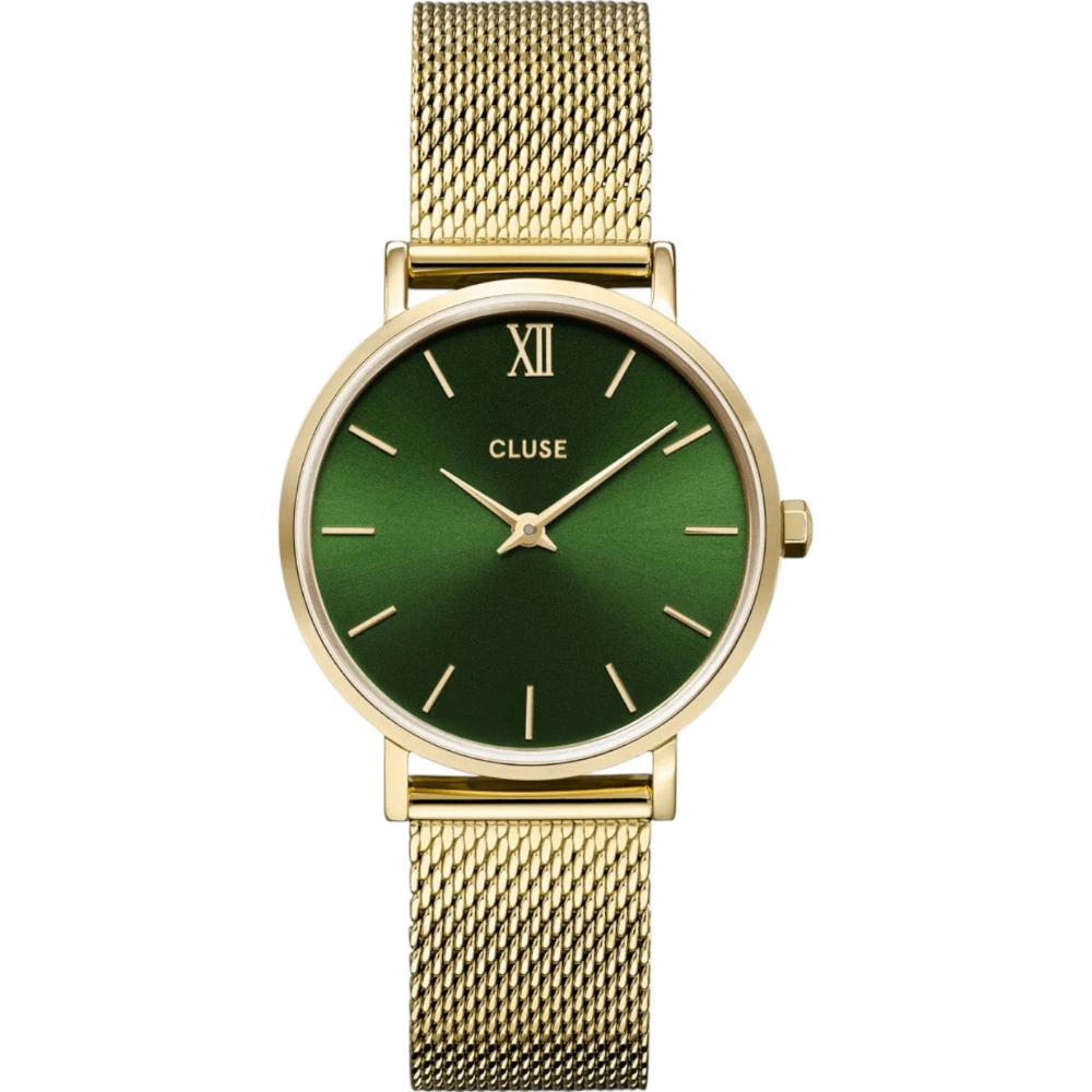 CLUSE Minuit Green Dial 33mm Gold Stainless Steel Mesh Bracelet CW10206