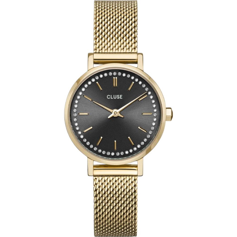 CLUSE Boho Chic Petite Dark Grey Dial with Crystals 28mm Gold Stainless Steel Mesh Bracelet CW10501