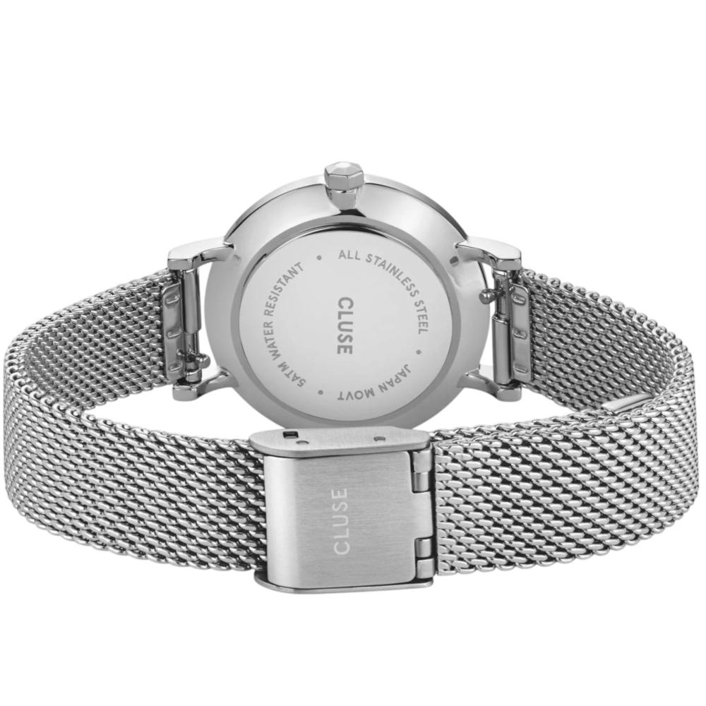 CLUSE Boho Chic Petite Dark Black Dial with Crystals 28mm Silver Stainless Steel Mesh Bracelet CW10502