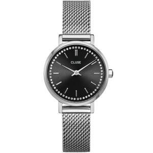 CLUSE Boho Chic Petite Dark Black Dial with Crystals 28mm Silver Stainless Steel Mesh Bracelet CW10502 - 61585