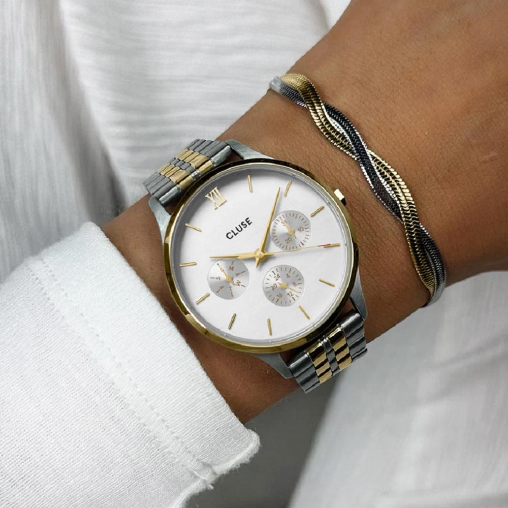 CLUSE Minuit Multifunction White Dial 34mm Two-Tone Gold and Silver Stainless Steel Bracelet CW10704