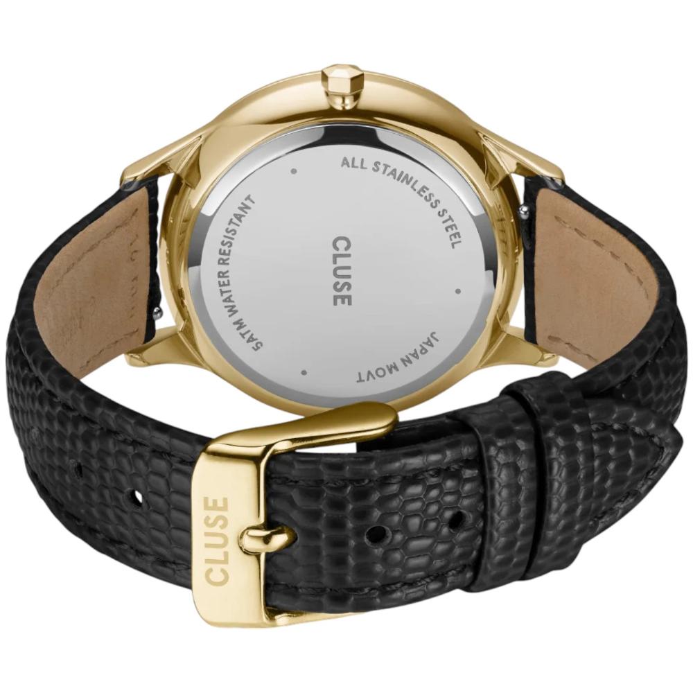 CLUSE Minuit Multifunction Gold Dial 34mm Gold Stainless Steel Bracelet Black Leather Strap CW10705