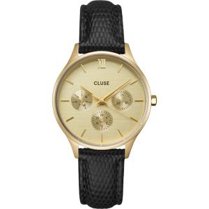 CLUSE Minuit Multifunction Gold Dial 34mm Gold Stainless Steel Bracelet Black Leather Strap CW10705 - 54561