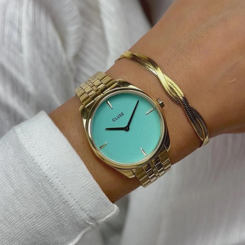 CLUSE Feroce Petite Teal Dial 31.5mm Gold Stainless Steel Bracelet CW11220