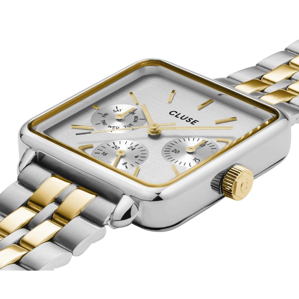 CLUSE La Tetragone Multifunction White Dial 30mm Two-Tone Gold & Silver Stainless Steel Bracelet CW13803