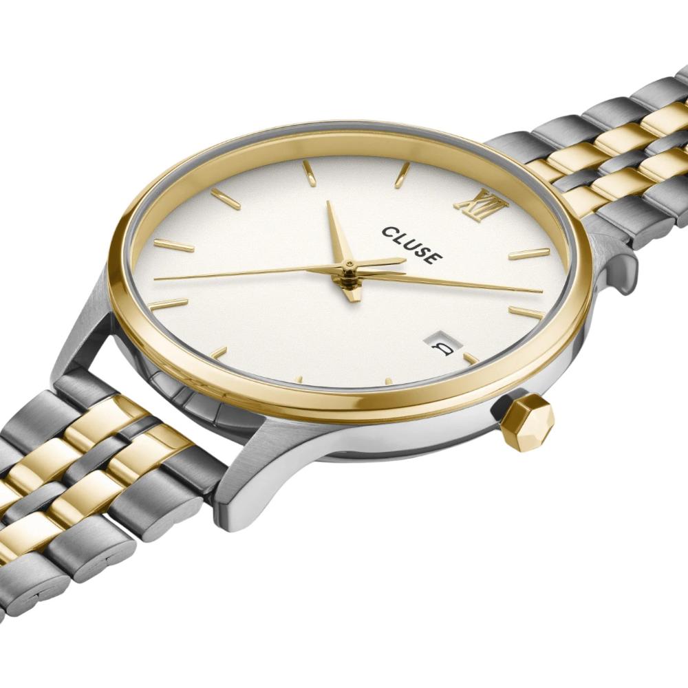 CLUSE Minuit Date White Dial 34mm Two-Tone Gold and Silver Stainless Steel Bracelet CW14302