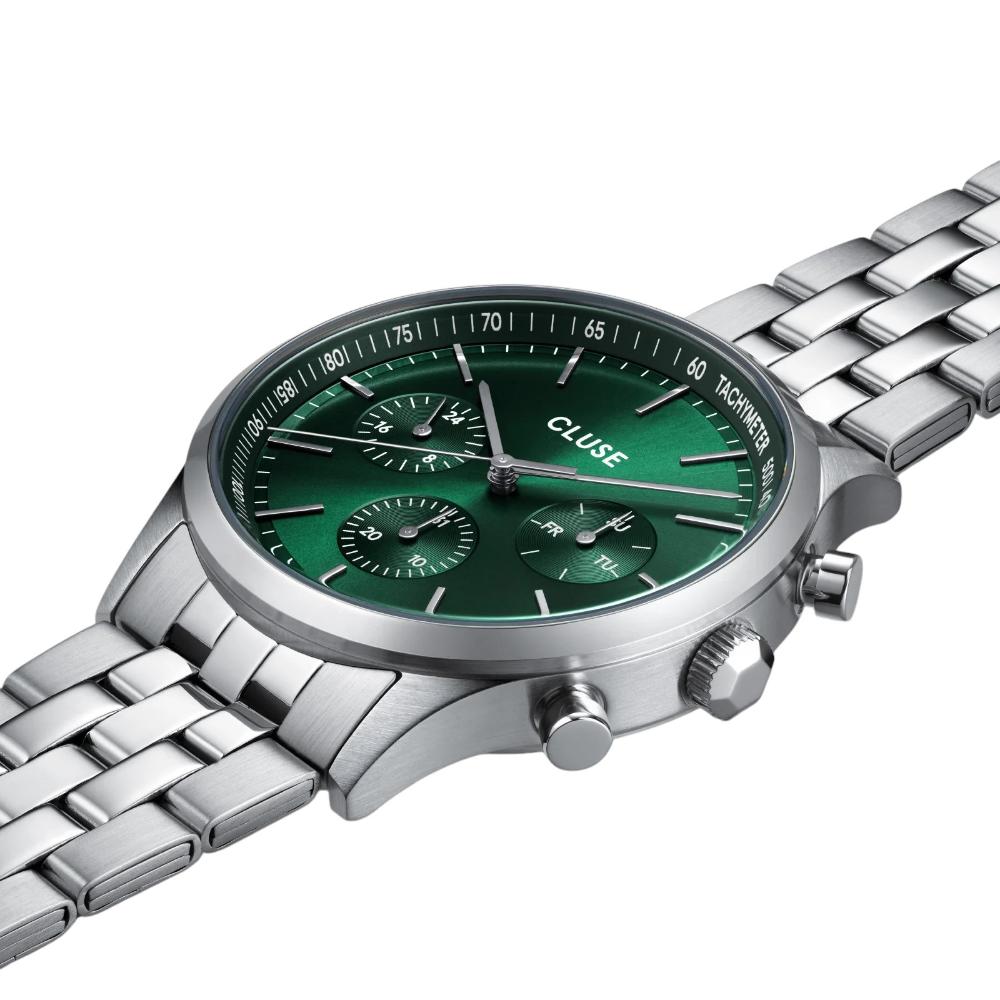 CLUSE Anthéor Multifunction Green Dial 42mm Silver Stainless Steel Bracelet CW21002