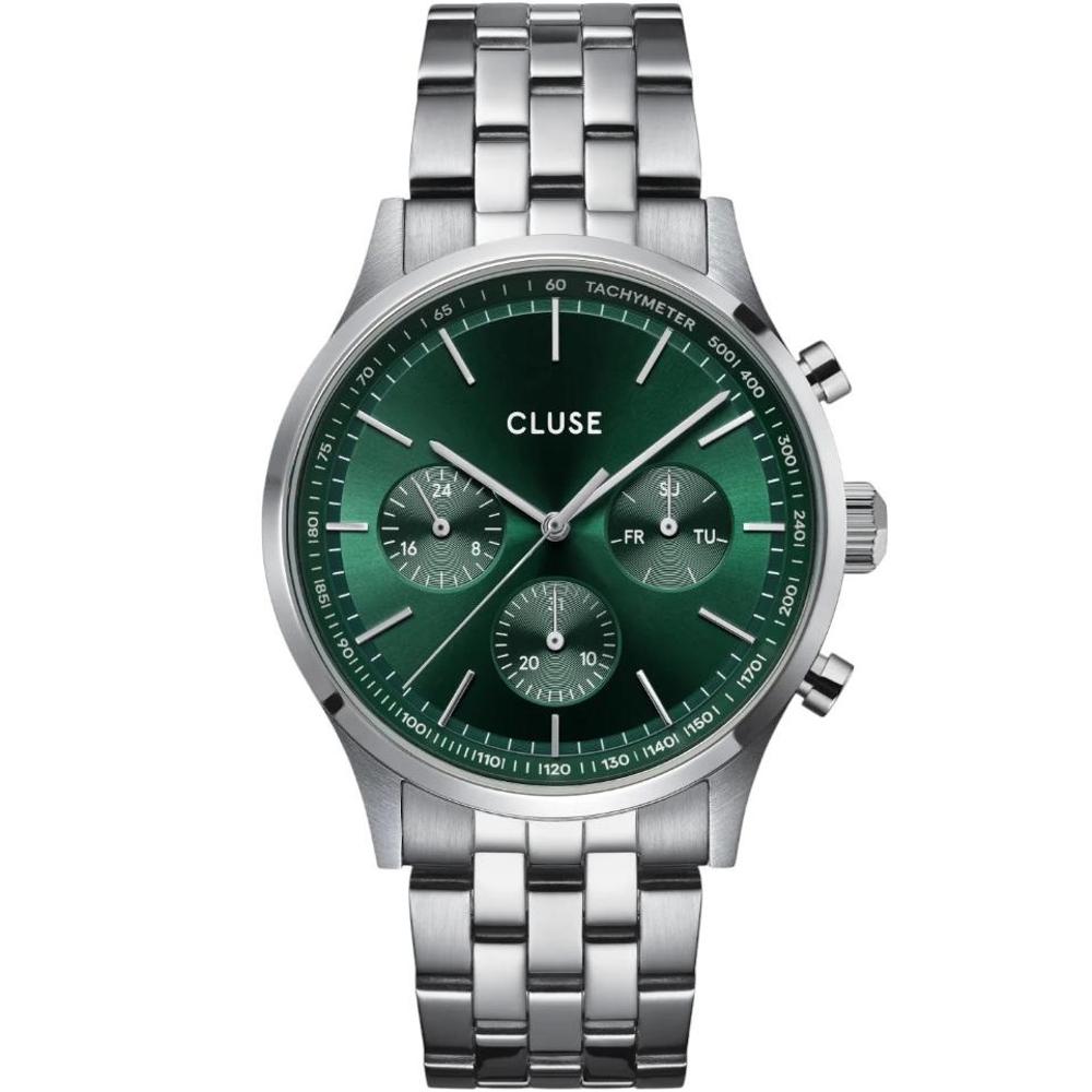 CLUSE Anthéor Multifunction Green Dial 42mm Silver Stainless Steel Bracelet CW21002