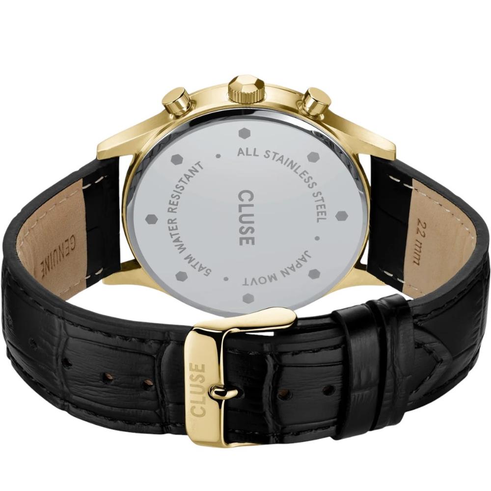 CLUSE Anthéor Multifunction Black Dial 42mm Gold Stainless Steel Black Leather Strap CW21004