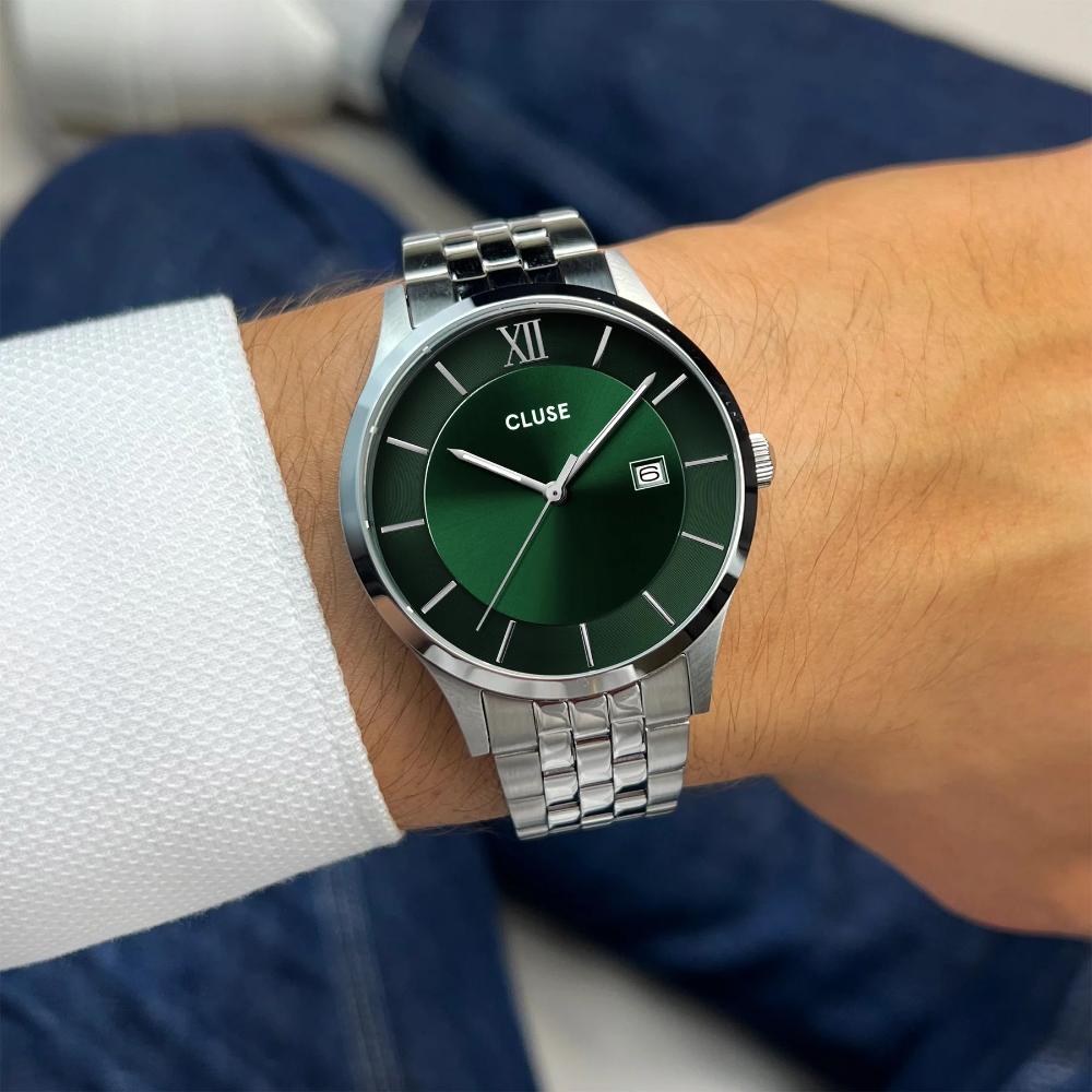 CLUSE Aravis Green Dial 40mm Silver Stainless Steel Bracelet CW22702