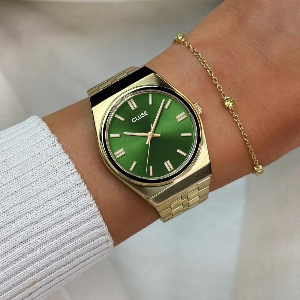 CLUSE Retro 70's Green Dial 33mm Gold Stainless Steel Bracelet CW35105