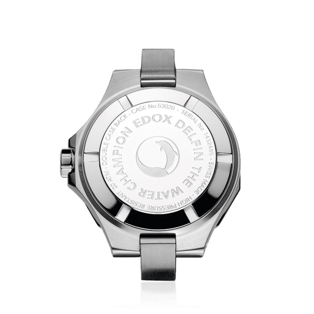 EDOX Delfin The Original Diver Lady White Pearl Dial with Diamonds 38mm Silver Stainless Steel Bracelet 53020-3M-NADN