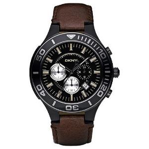 DKNY Chronograph 45mm Black Stainless Steel Brown Leather Strap NY1455 - 1331
