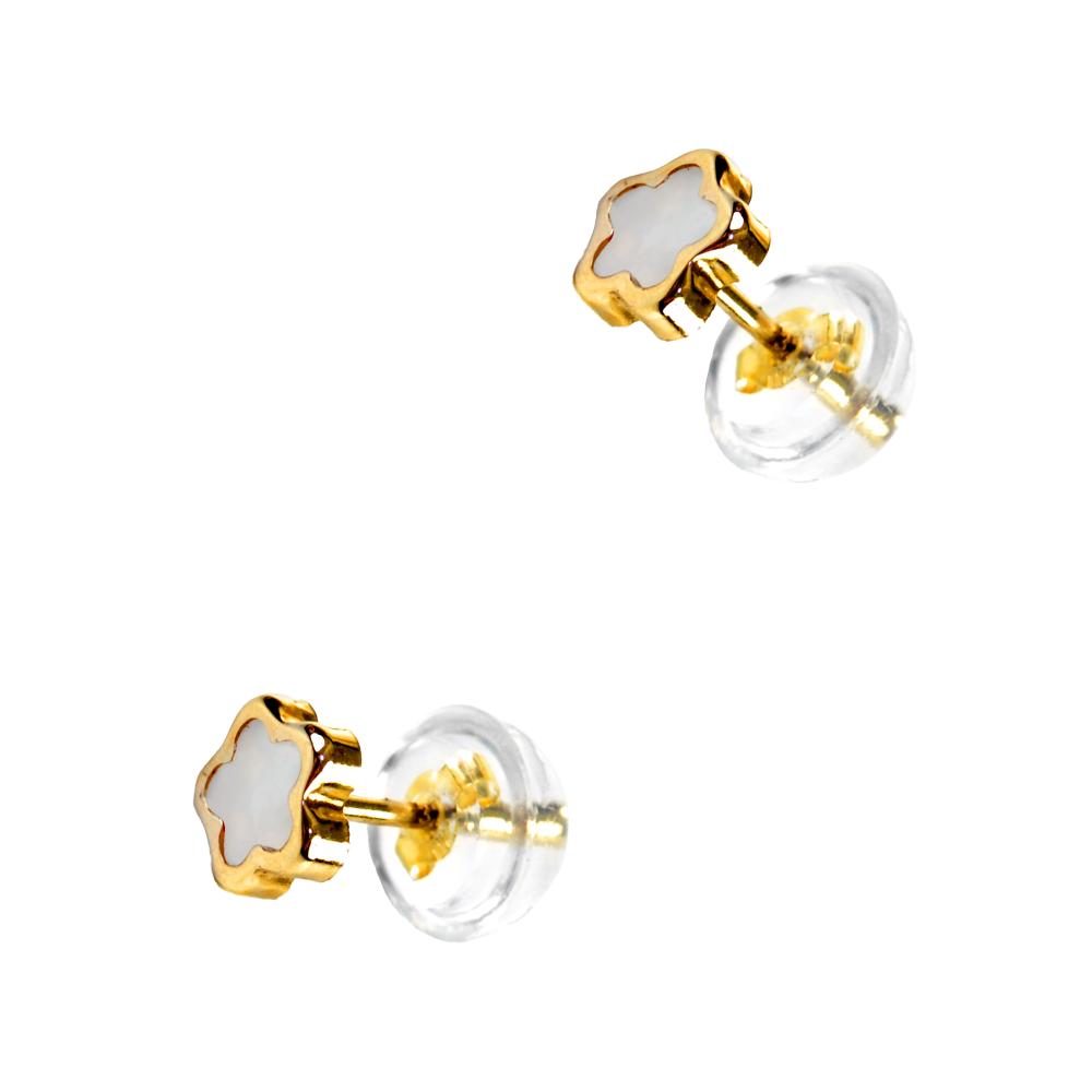 EARRINGS Kids' Flower in 9K Yellow Gold with Mother of Pearl 3DSC.0010A