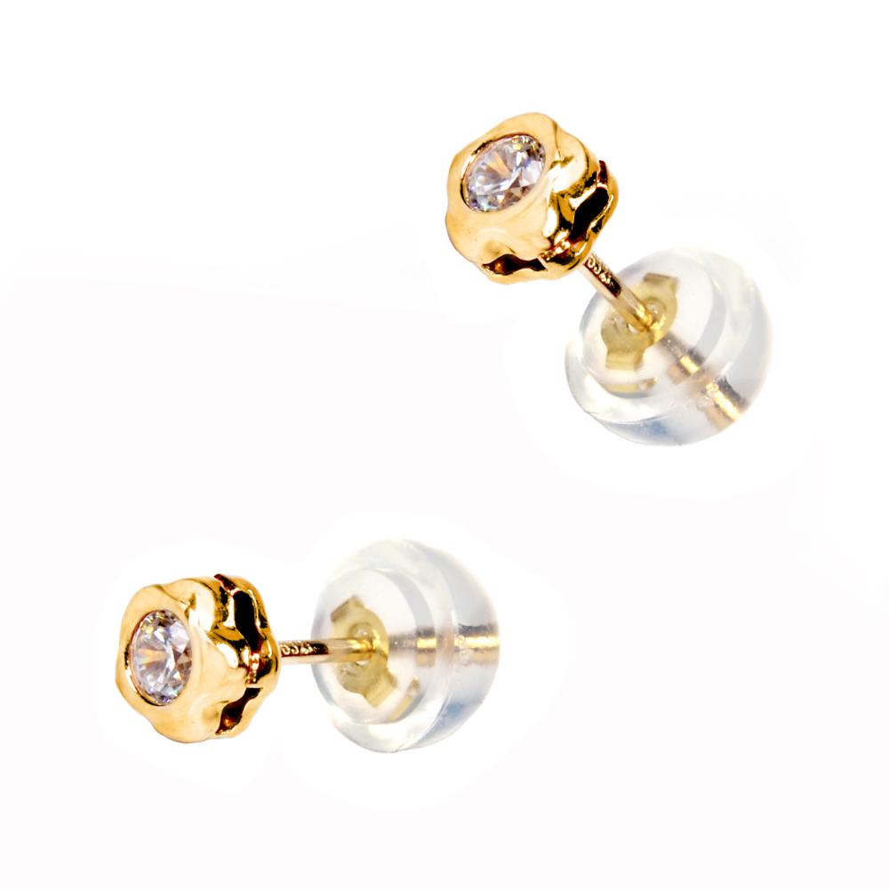 EARRINGS Flower K9 Yellow Gold with Zircon Stones 3DSC.0027A