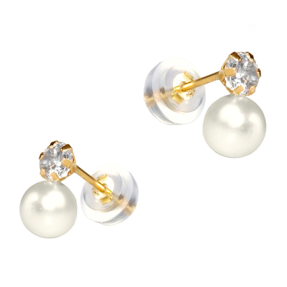 EARRINGS Dangling SENZIO Collection Yellow Gold K9 with Zircon Stones and Pearls 3DSC.0069