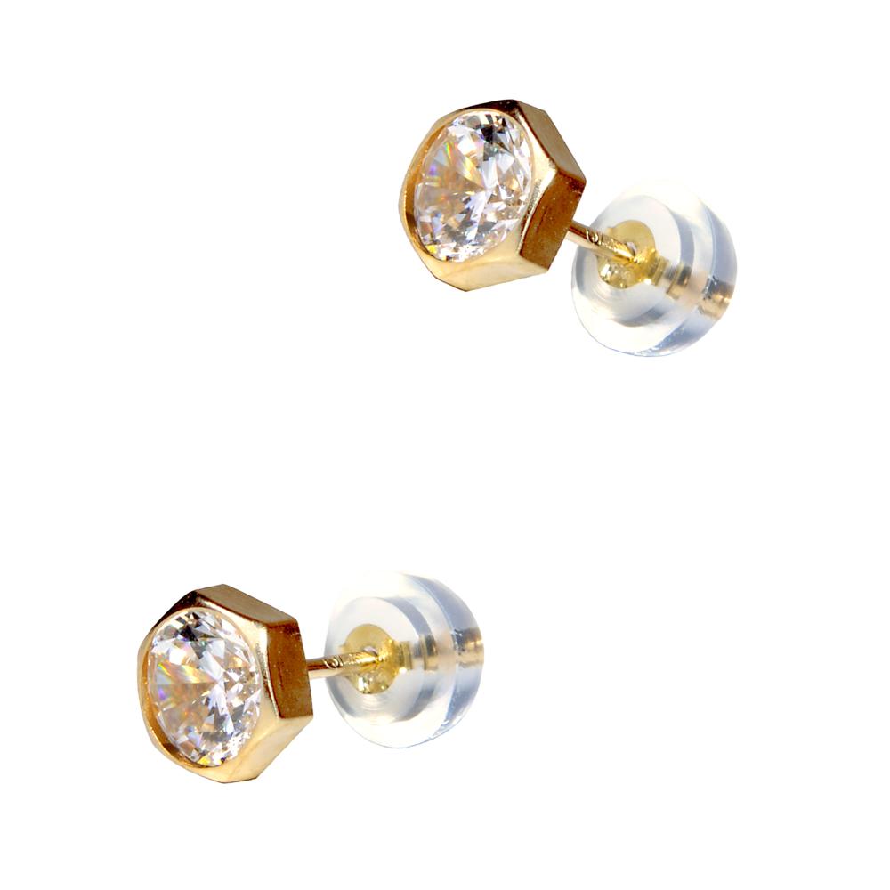 EARRINGS Single Stone Gold K9 with Zircon Stones 3DSC.0094A