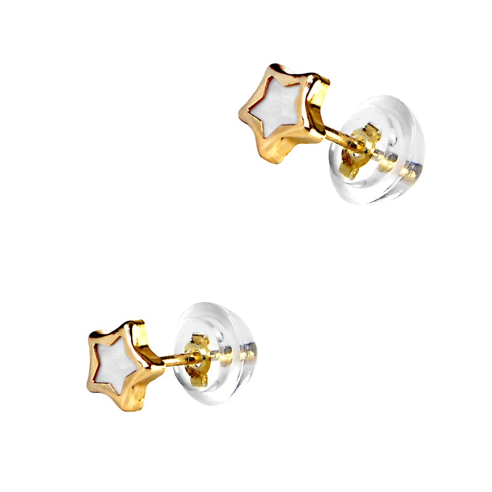 EARRINGS Stars in 9K Yellow Gold with Mother of Pearl 3DSC.0104A