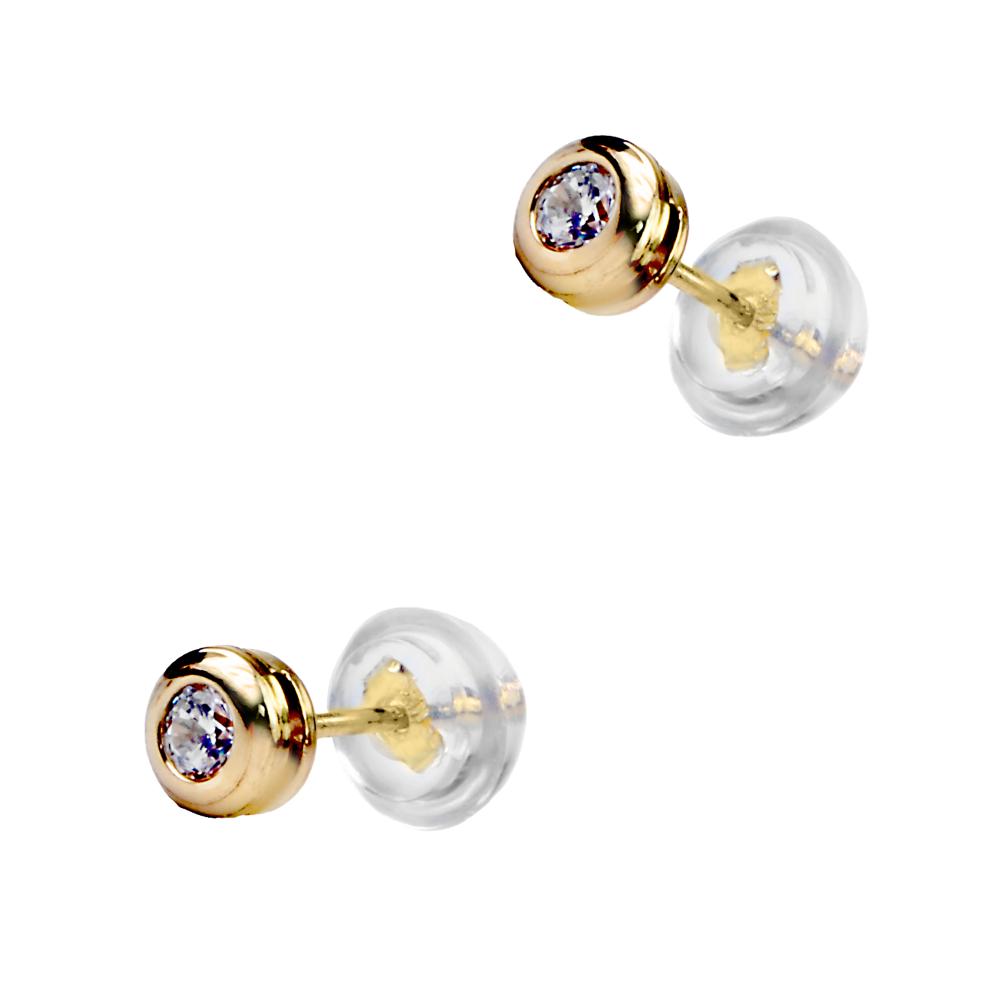 EARRINGS Single Stone Gold K9 with Zircon Stones 3DSC.0112A