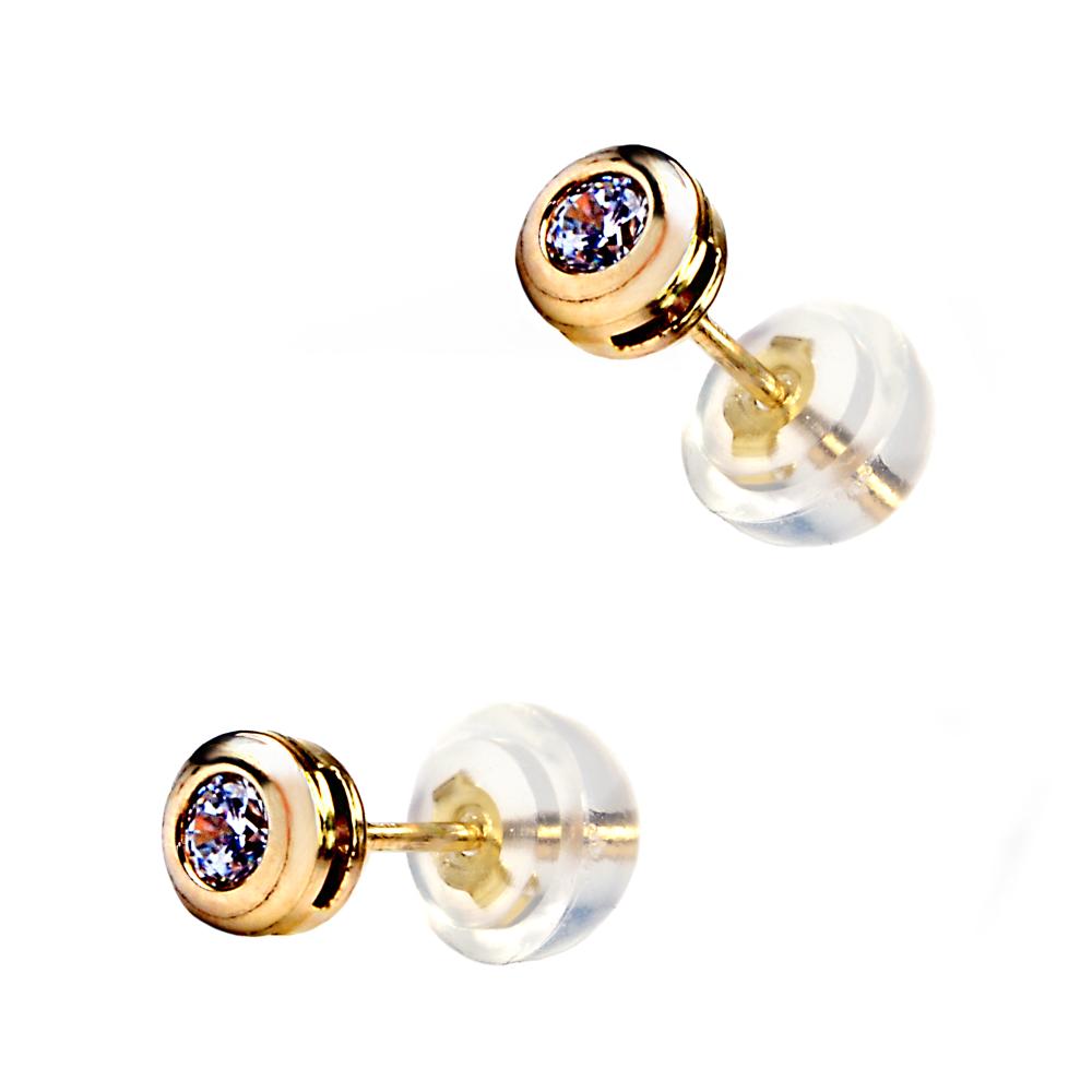 EARRINGS Single Stone Gold K14 with Zircon Stones 5DSC.0112