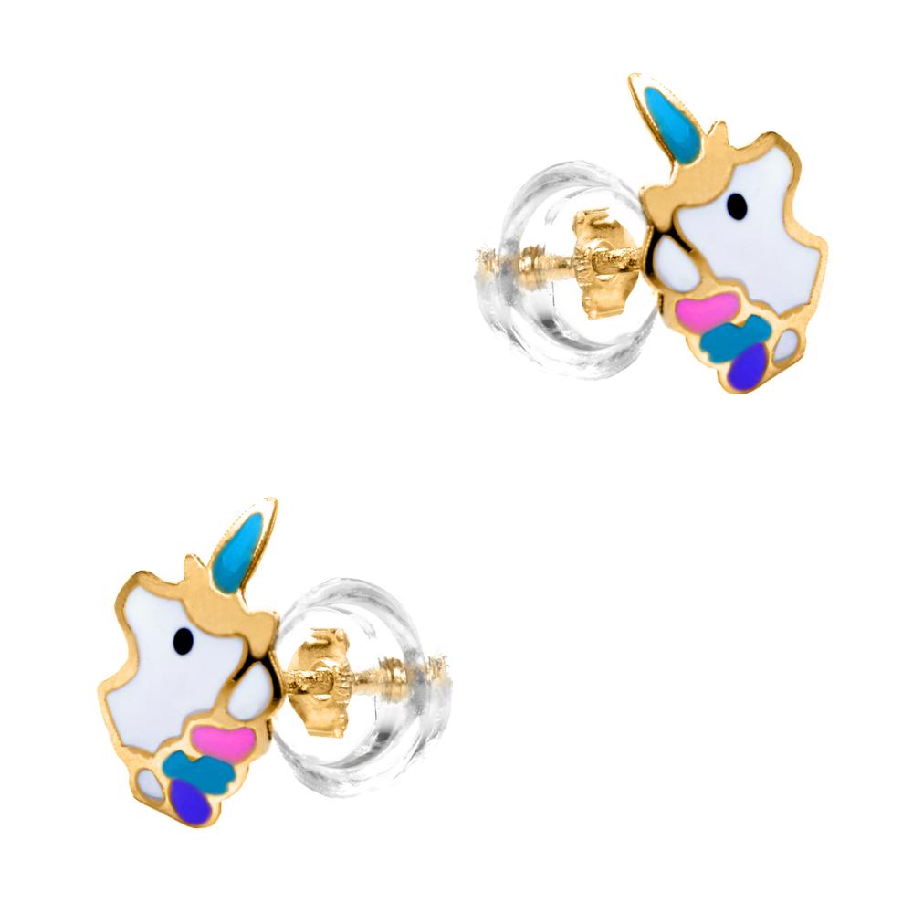 EARRINGS for Kids Unicorn Κ9 Yellow Gold with Enamel 3DSC.0118A