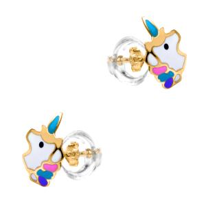 EARRINGS for Kids Unicorn Κ9 Yellow Gold with Enamel 3DSC.0118A - 55524