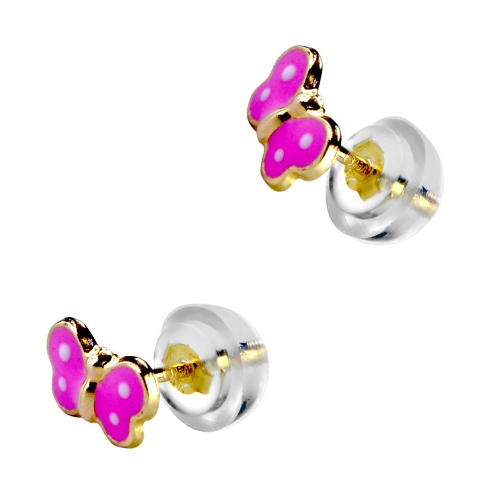 EARRINGS Children's Butterfly Κ9 Yellow Gold with Enamel 3DSC.0119A