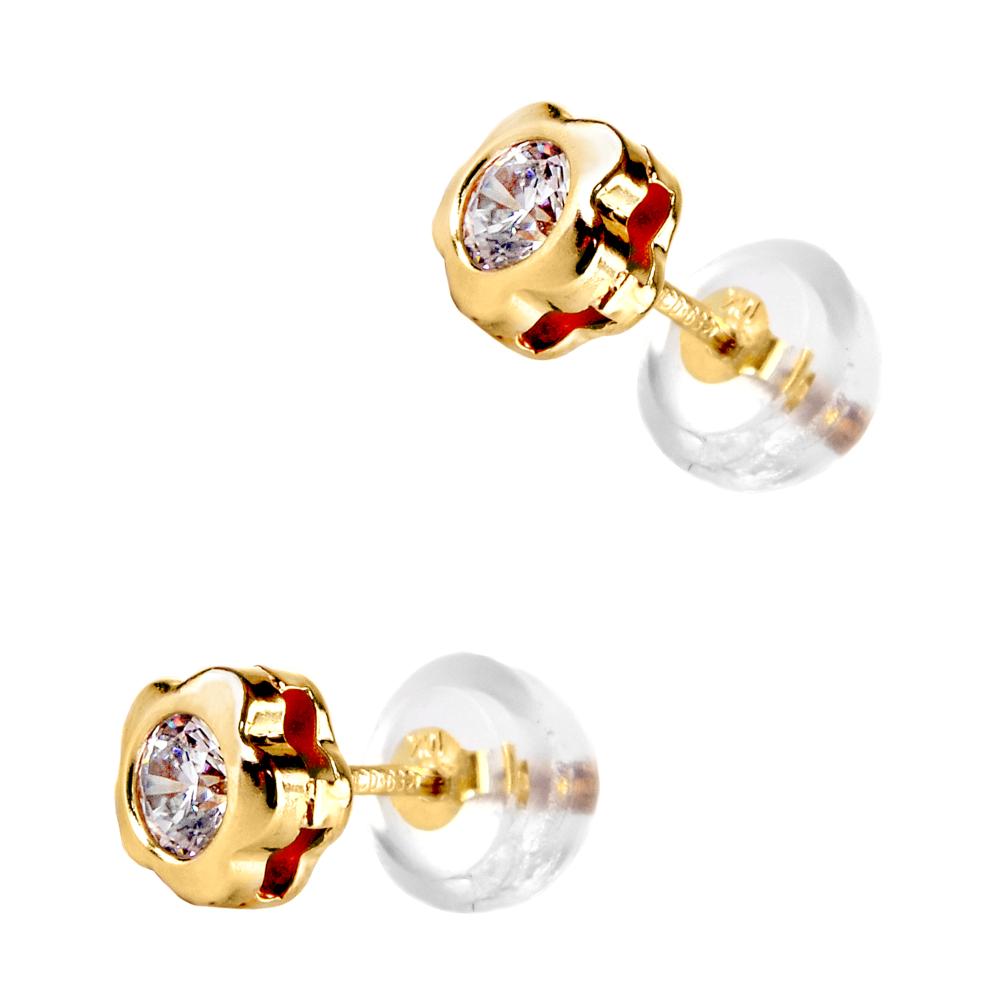 EARRINGS Flower K14 Yellow Gold with Zircon Stones 5DSC.0121A