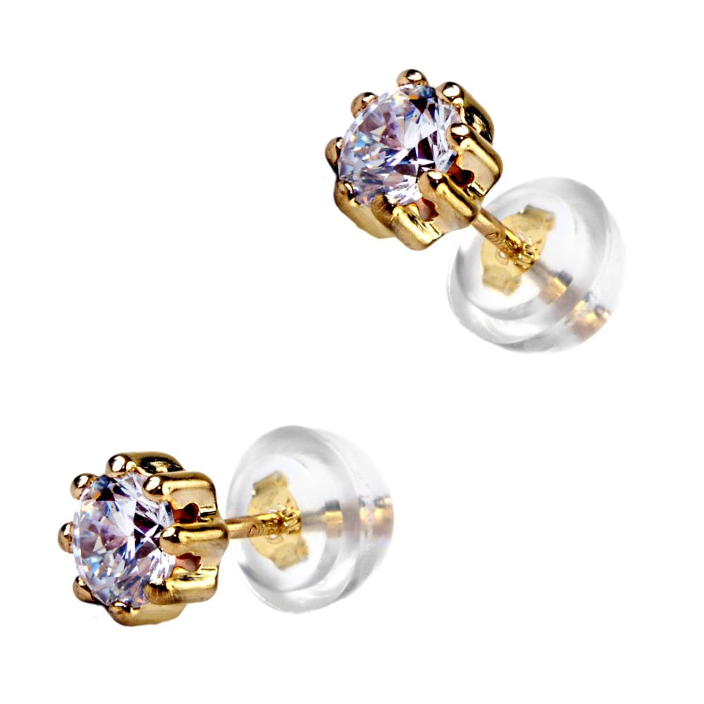 EARRINGS Single Stone Gold K9 with Zircon Stones 3DSC.0127A