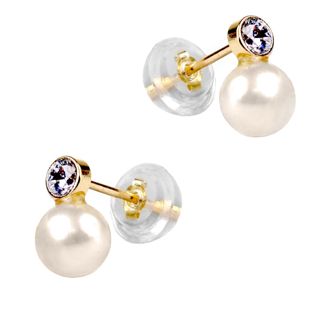 EARRINGS Dangling SENZIO Collection Yellow Gold K9 with Zircon Stones and Pearls 3DSC.0128A