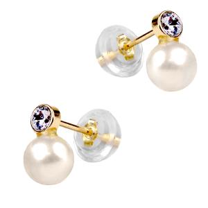 EARRINGS Dangling SENZIO Collection Yellow Gold K9 with Zircon Stones and Pearls 3DSC.0128A - 55555