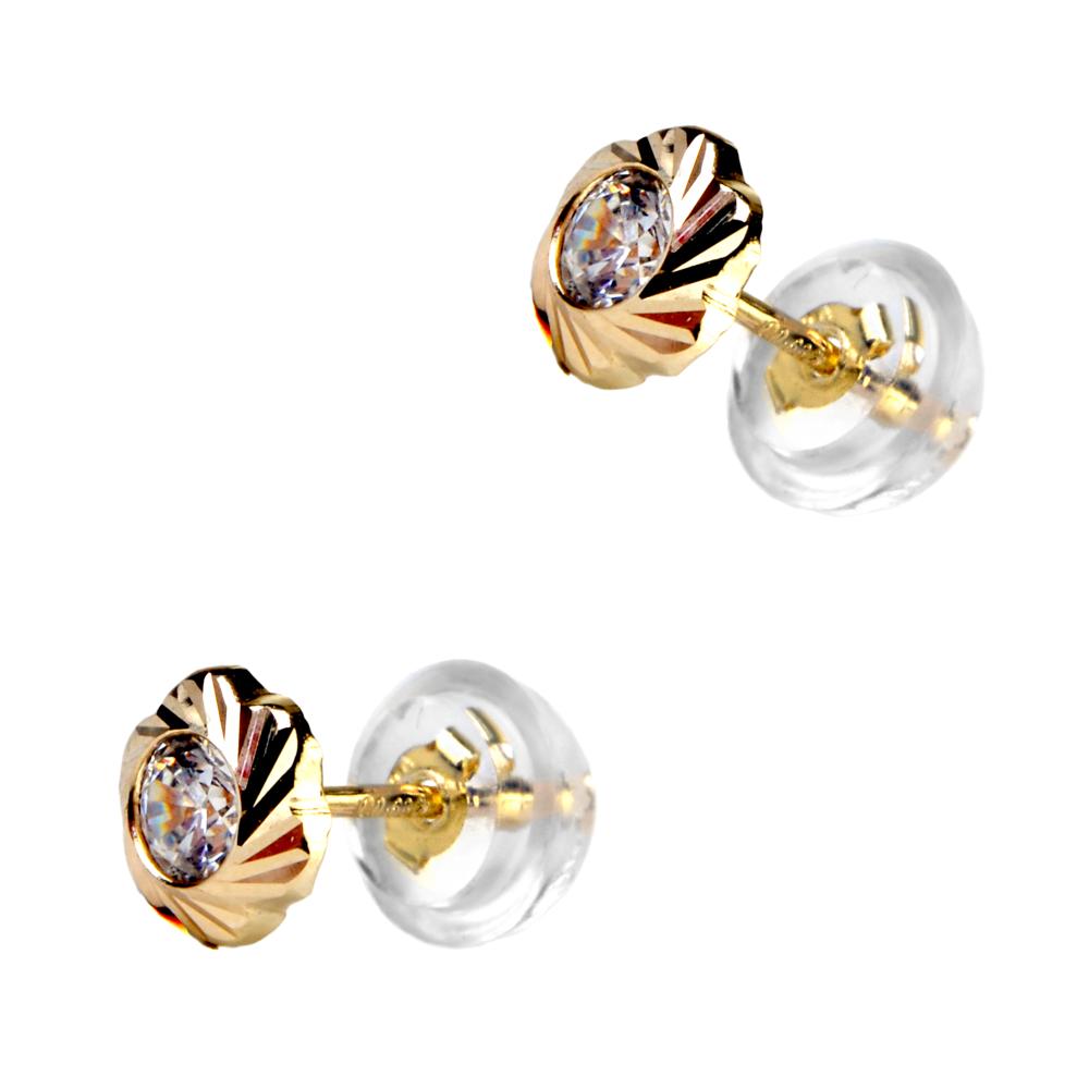 EARRINGS Flower K9 Yellow Gold with Zircon Stones 3DSC.0129A