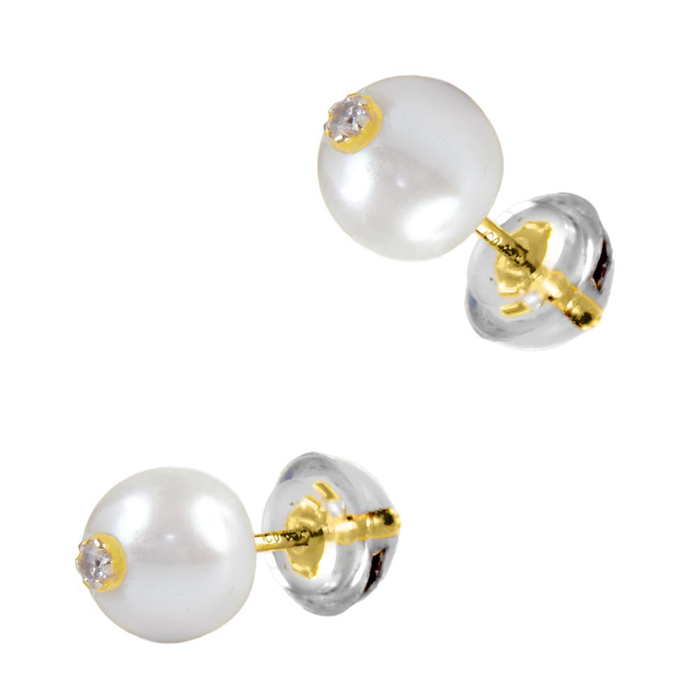 EARRINGS with Pearl on K14 Yellow Gold Base with Zircon Stones 5DSC.0143A