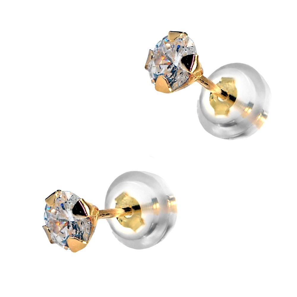 EARRINGS Single Stone Gold K14 with Zircon Stones 5DSC.0152A