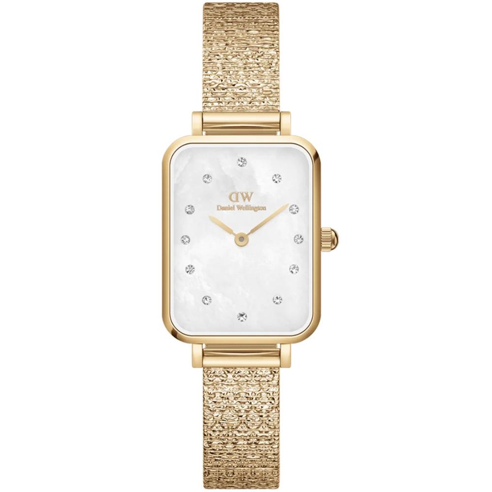 DANIEL WELLINGTON  Quadro Lumine Pressed Piano White Pearl Dial 20 x 26mm Gold Stainless Steel Mesh Bracelet DW00100582