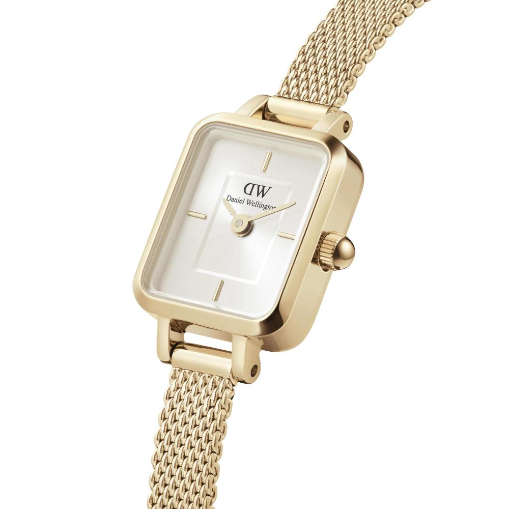 DANIEL WELLINGTON Quadro Mini Evergold Champagne Dial 15.4x18.2mm Gold Stainless Steel Mesh Bracelet DW00100656