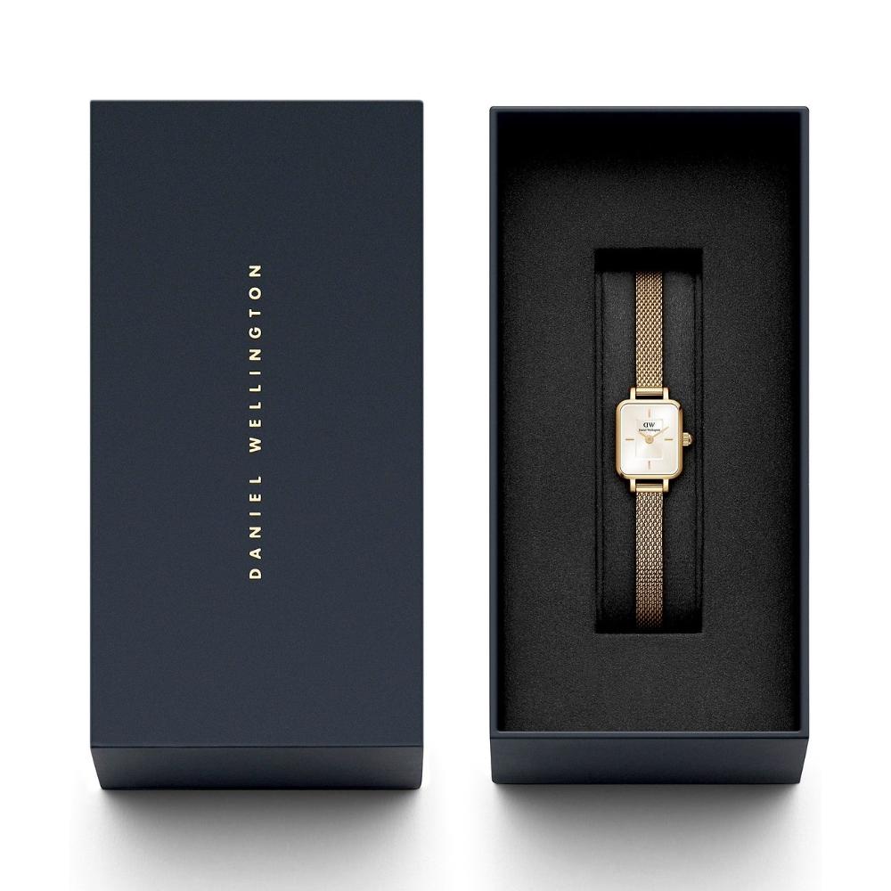 DANIEL WELLINGTON Quadro Mini Evergold Champagne Dial 15.4x18.2mm Gold Stainless Steel Mesh Bracelet DW00100656 - 8